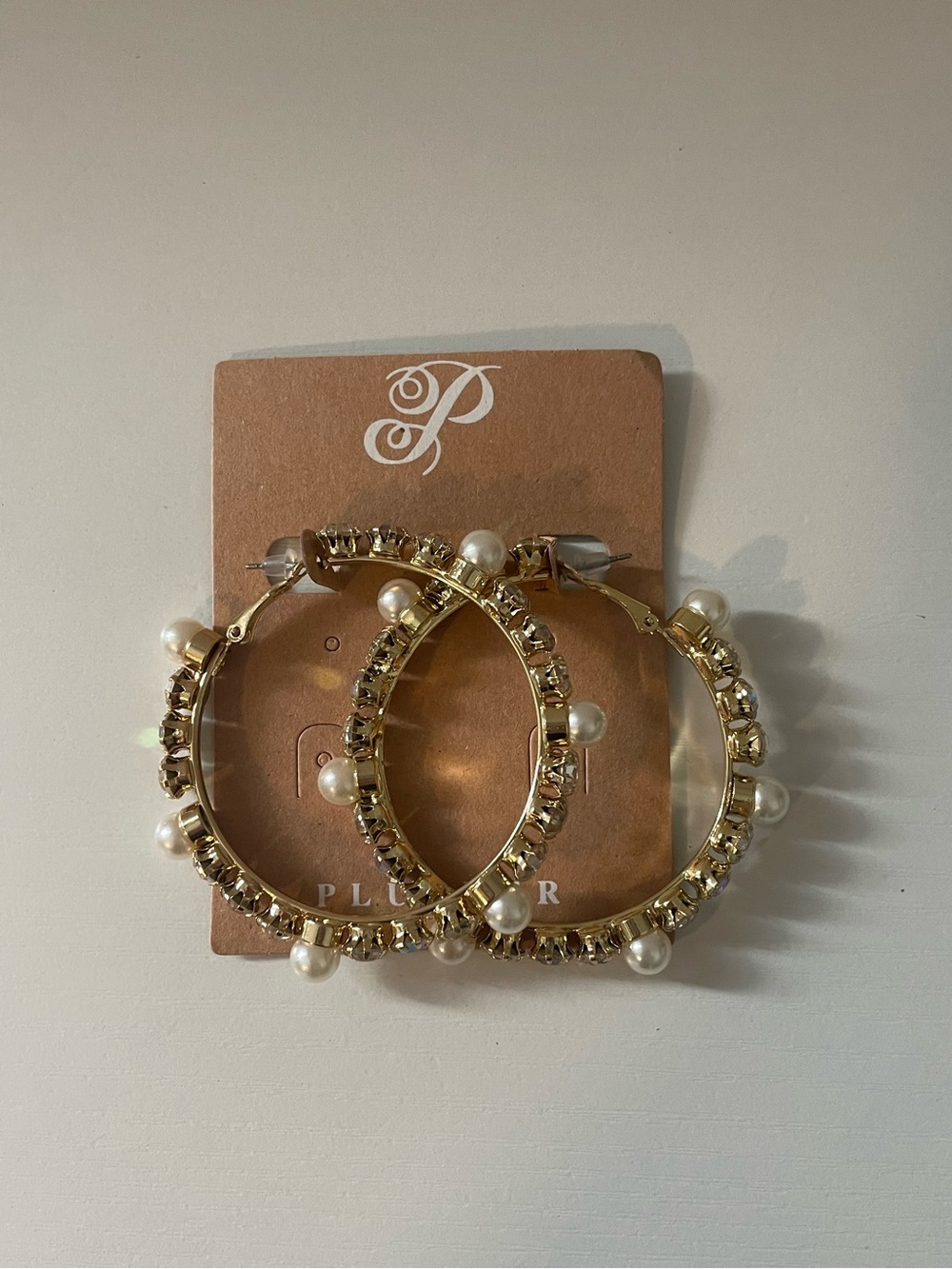 Plunder Gold Hoop Earrings with Pearls and Crystals